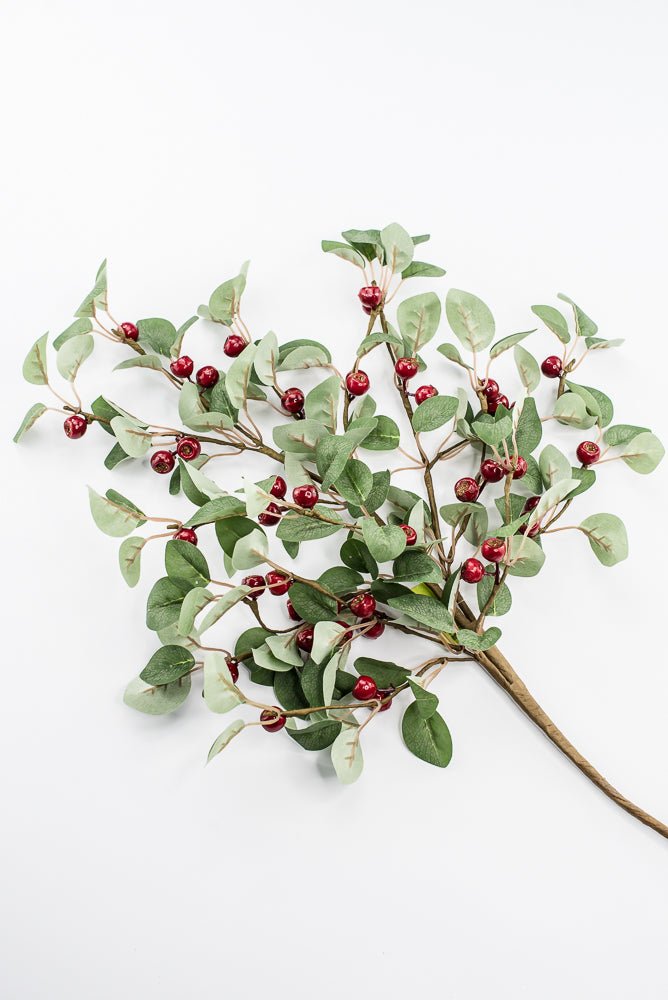 Artificial Red & Green Eucalyptus Berry Spray - 28" - Greenery Market86817RDGN