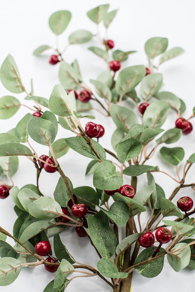 Artificial Red & Green Eucalyptus Berry Spray - 28" - Greenery Market86817RDGN