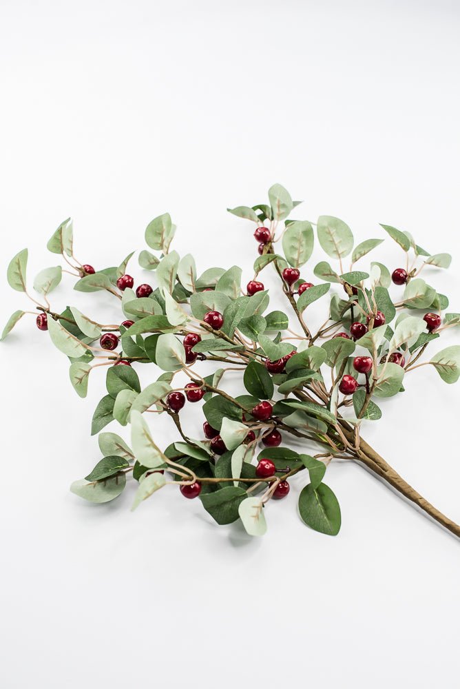 Artificial Red & Green Eucalyptus Berry Spray - 28" - Greenery Market86817RDGN
