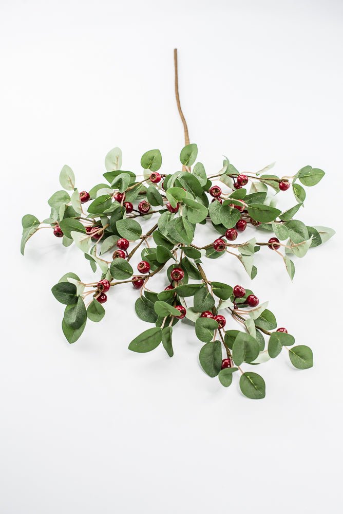 Artificial Red & Green Eucalyptus Berry Spray - 28" - Greenery Market86817RDGN