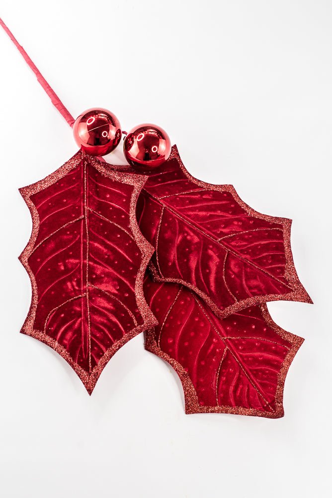 Artificial Red Holly Leaves Spray - 39" - Greenery Market86864RD