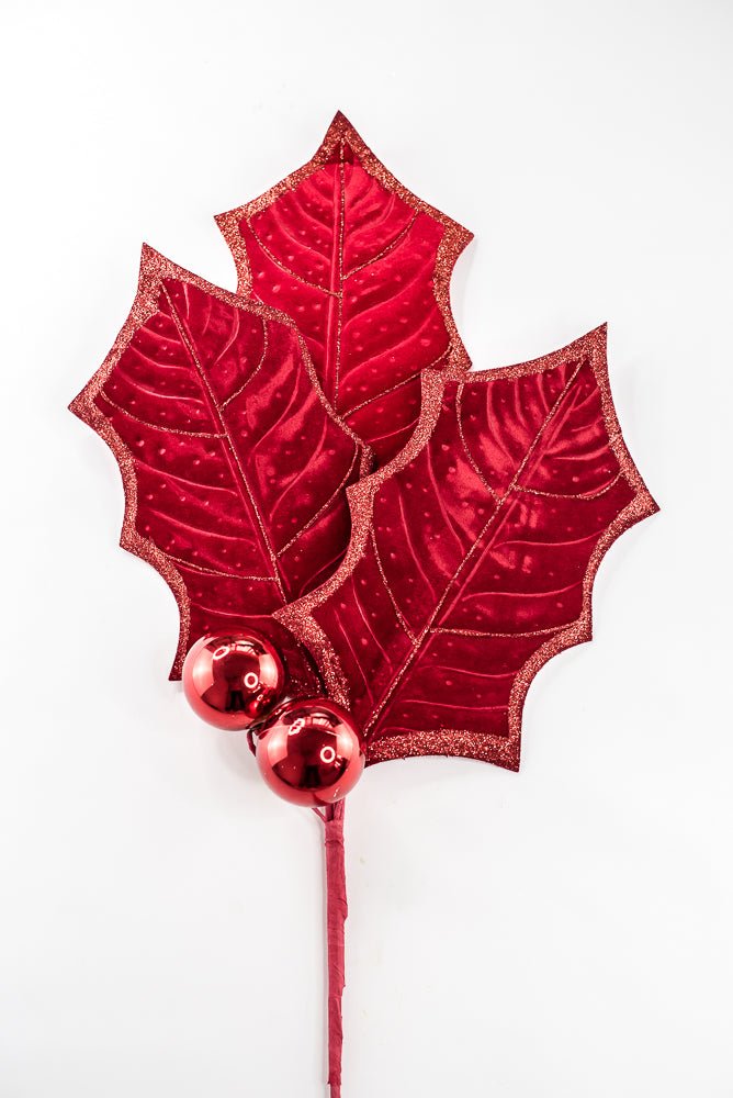 Artificial Red Holly Leaves Spray - 39" - Greenery Market86864RD