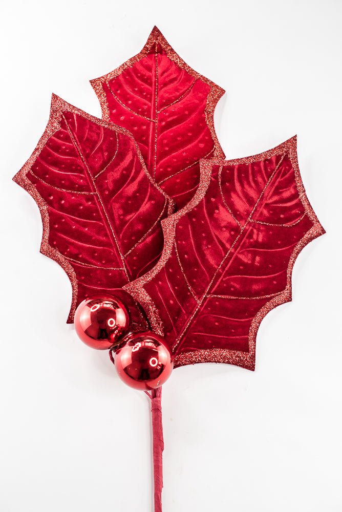 Artificial Red Holly Leaves Spray - 39" - Greenery Market86864RD