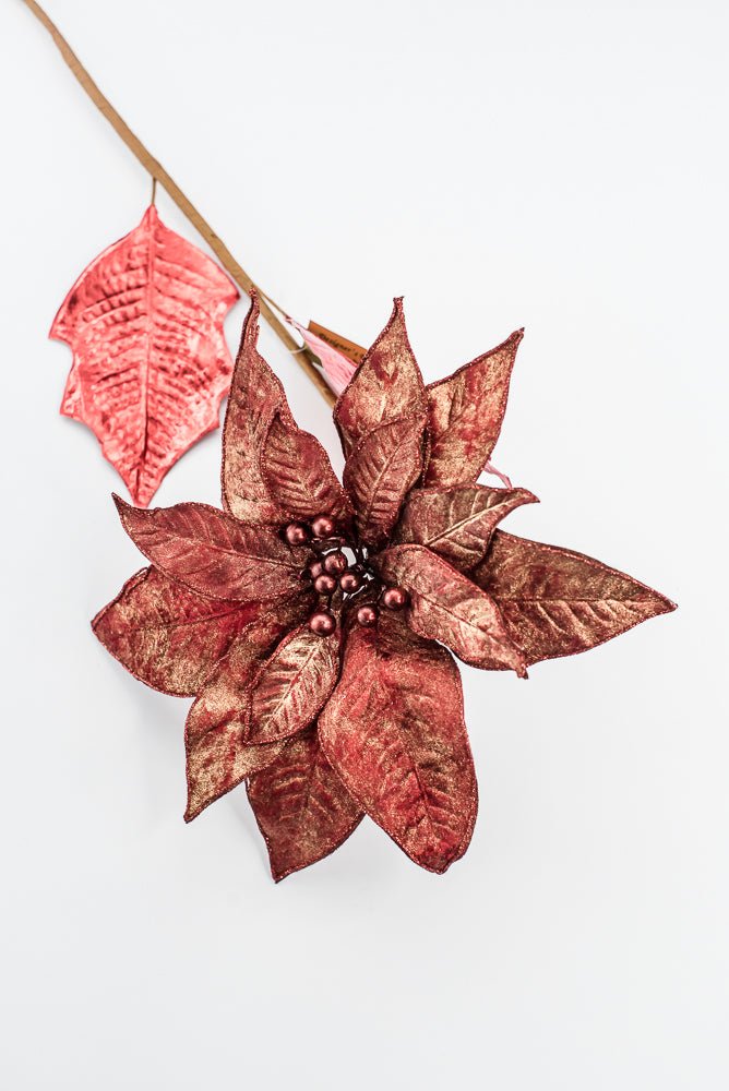 Artificial Red Metallic Poinsettia Stem - 31" - Greenery MarketArtificial Flowers133694