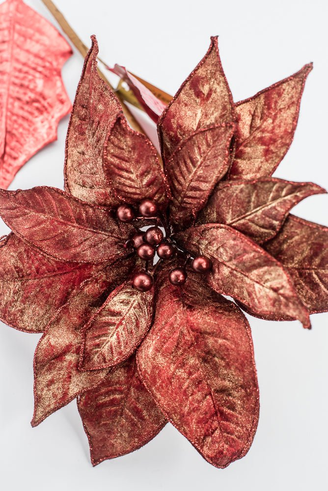 Artificial Red Metallic Poinsettia Stem - 31" - Greenery MarketArtificial Flowers133694