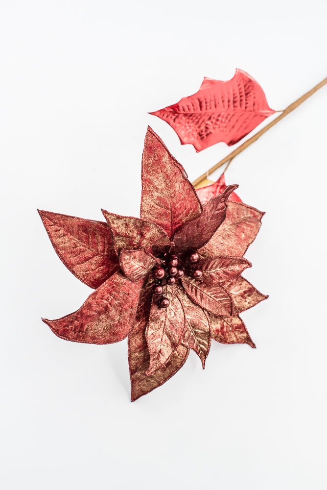 Artificial Red Metallic Poinsettia Stem - 31" - Greenery MarketArtificial Flowers133694
