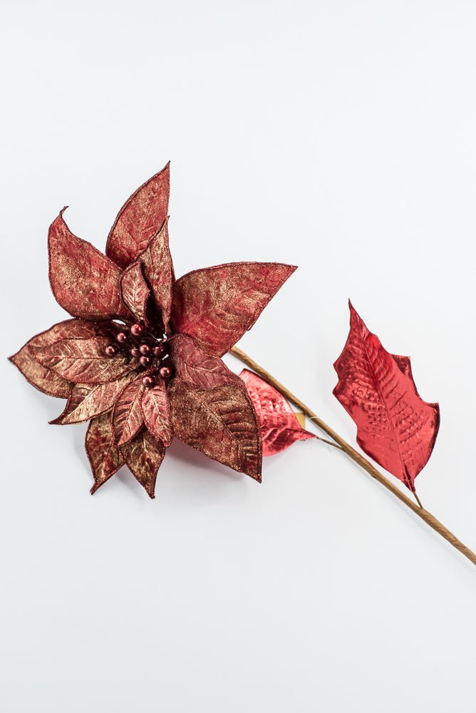 Artificial Red Metallic Poinsettia Stem - 31" - Greenery MarketArtificial Flowers133694