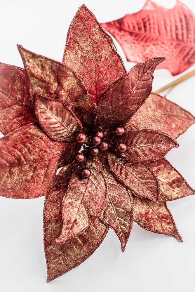Artificial Red Metallic Poinsettia Stem - 31" - Greenery MarketArtificial Flowers133694