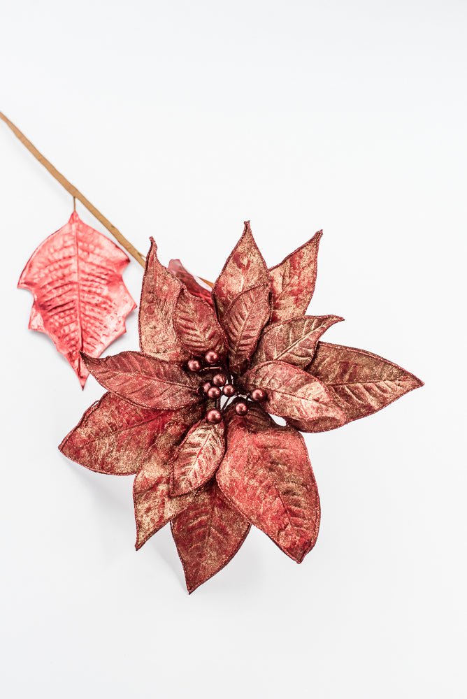 Artificial Red Metallic Poinsettia Stem - 31" - Greenery MarketArtificial Flowers133694