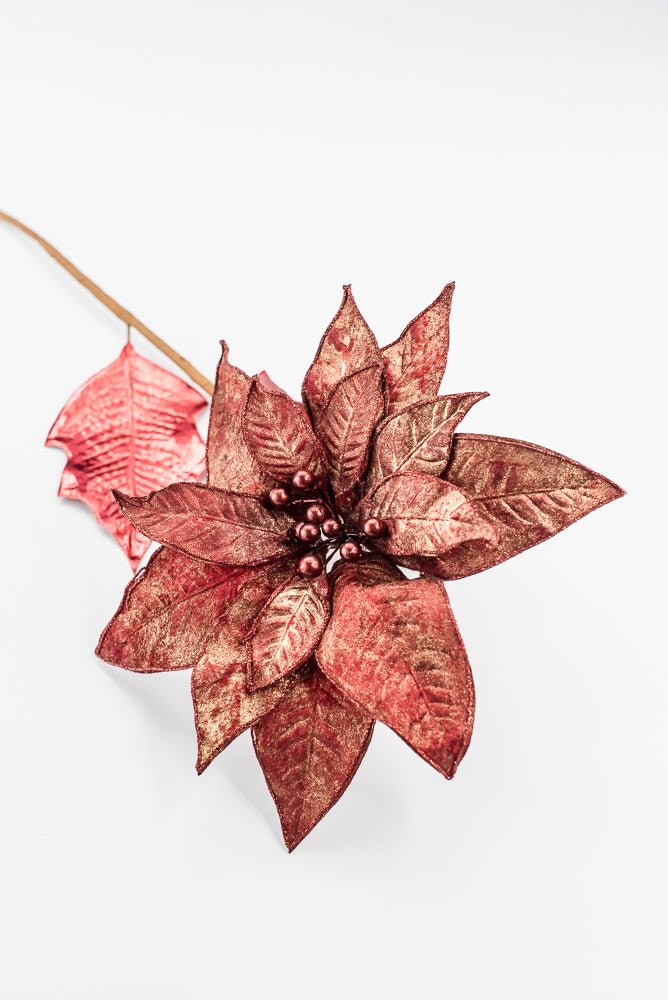 Artificial Red Metallic Poinsettia Stem - 31" - Greenery MarketArtificial Flowers133694