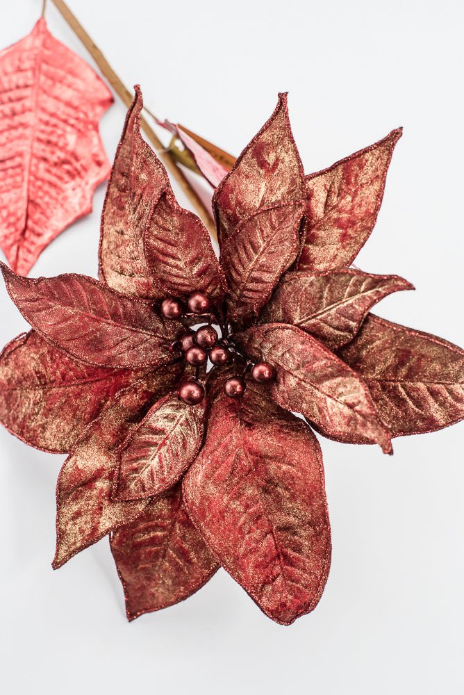 Artificial Red Metallic Poinsettia Stem - 31" - Greenery MarketArtificial Flowers133694
