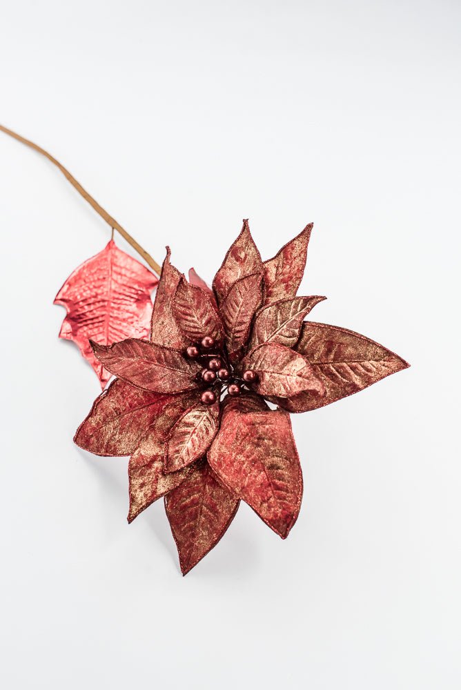 Artificial Red Metallic Poinsettia Stem - 31" - Greenery MarketArtificial Flowers133694