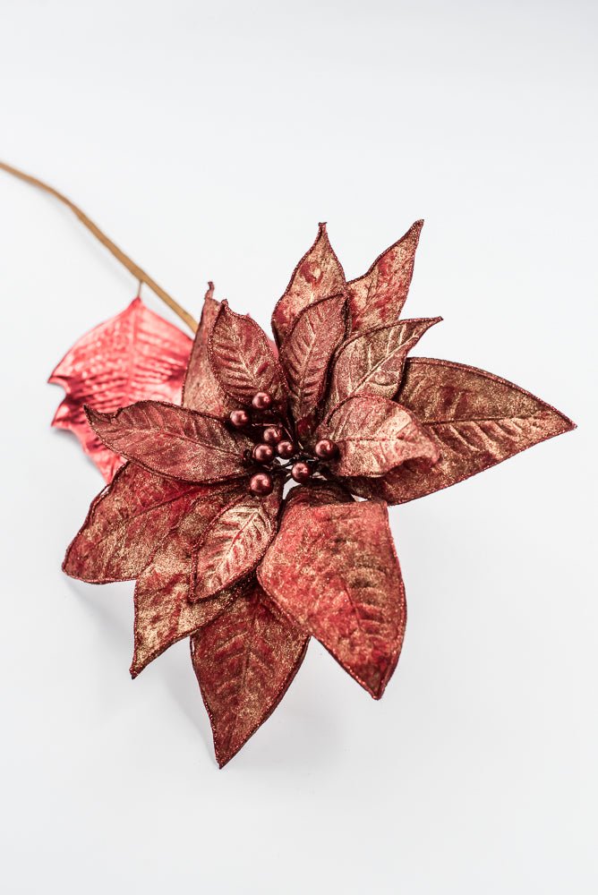 Artificial Red Metallic Poinsettia Stem - 31" - Greenery MarketArtificial Flowers133694