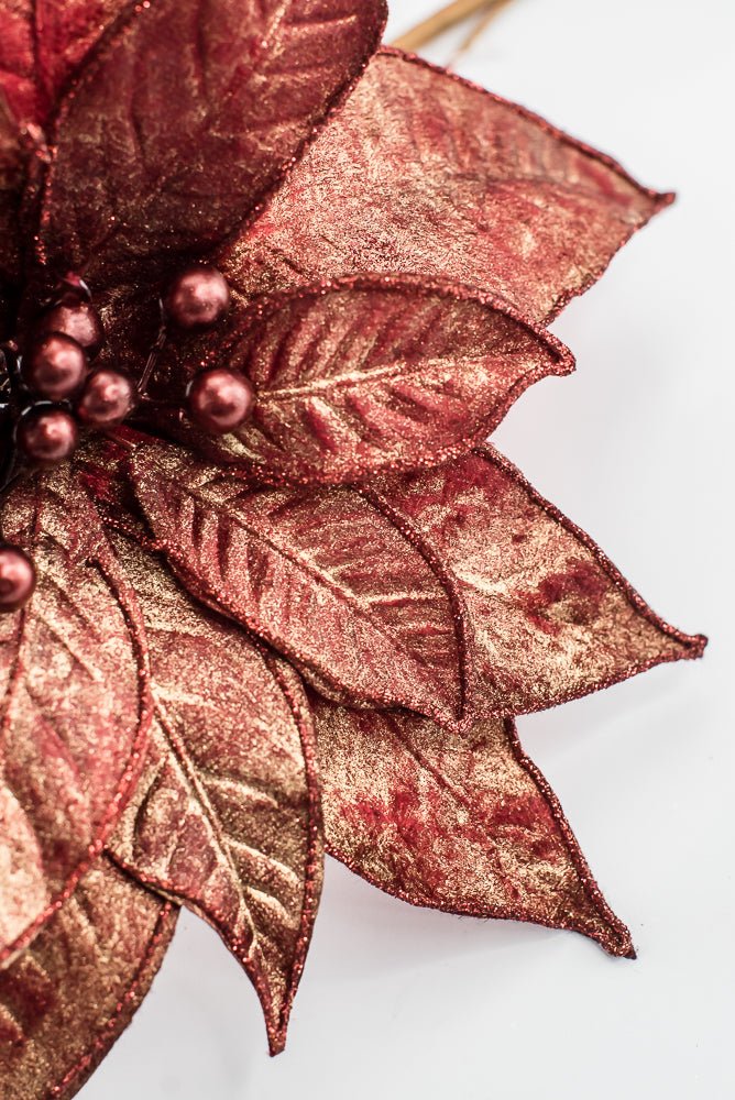 Artificial Red Metallic Poinsettia Stem - 31" - Greenery MarketArtificial Flowers133694