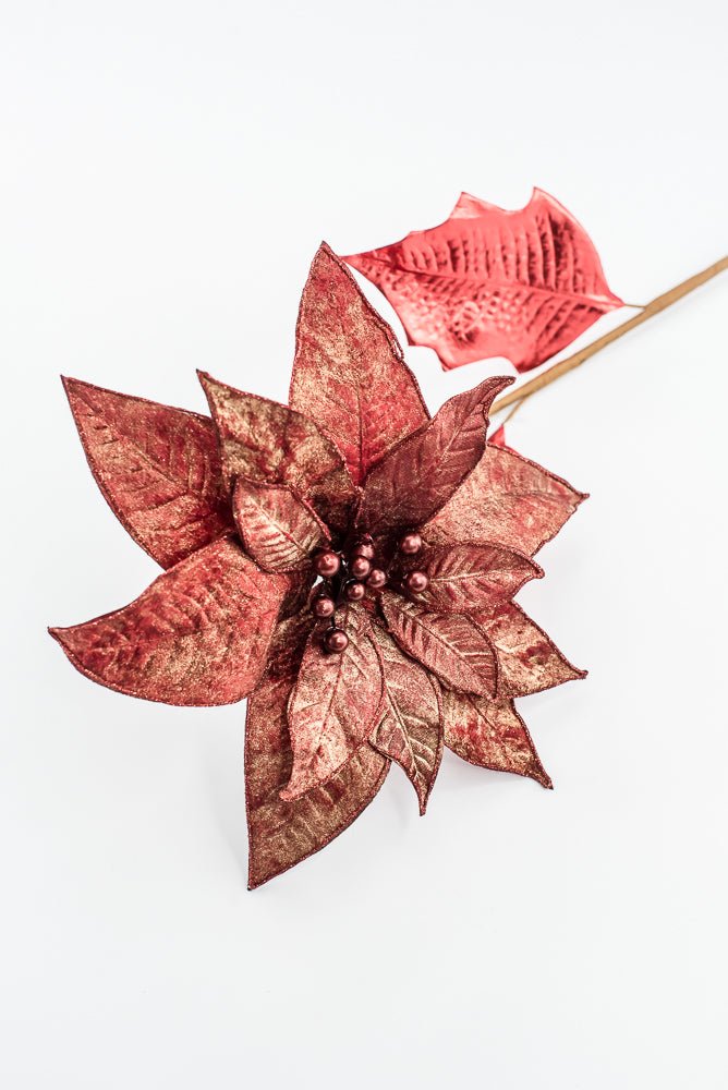 Artificial Red Metallic Poinsettia Stem - 31" - Greenery MarketArtificial Flowers133694