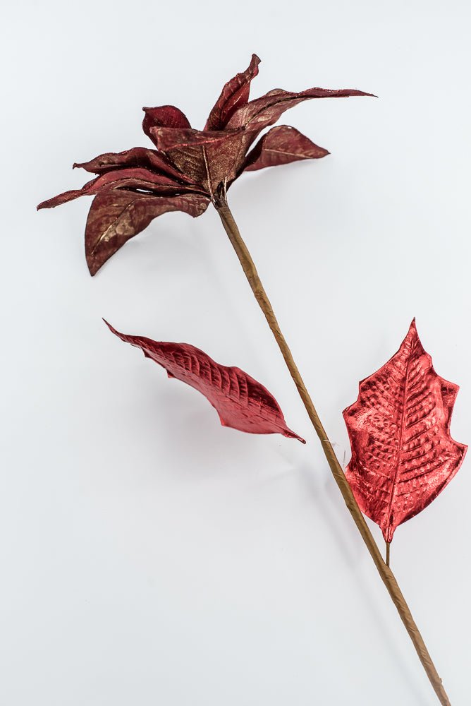 Artificial Red Metallic Poinsettia Stem - 31" - Greenery MarketArtificial Flowers133694