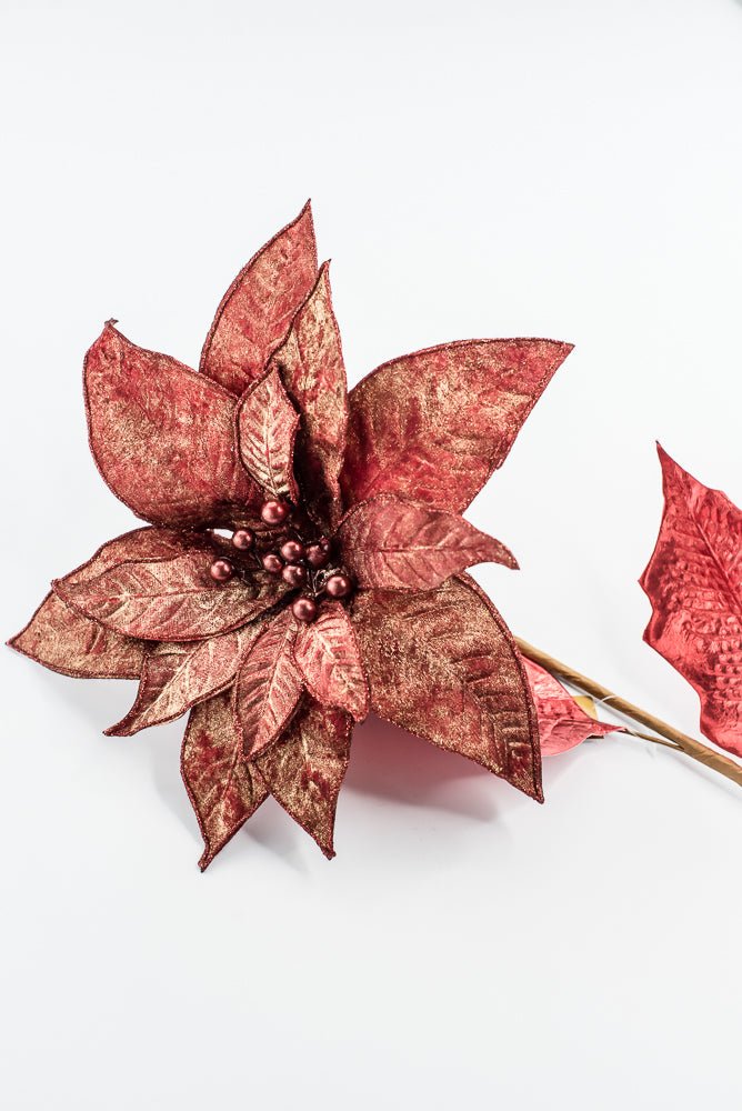 Artificial Red Metallic Poinsettia Stem - 31" - Greenery MarketArtificial Flowers133694