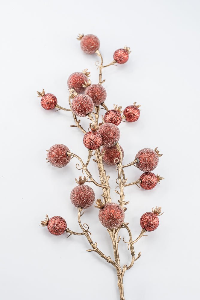 Artificial Red Mixed Iced Glitter Berry Spray - 29" - Greenery MarketArtificial Flowers281077