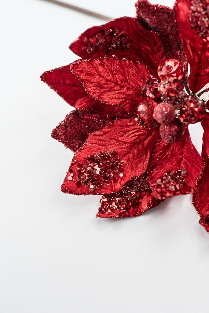Artificial Red Poinsettia Jewel Glitter Pick - 18" - Greenery MarketArtificial Flowers270188