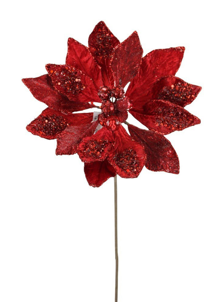 Artificial Red Poinsettia Jewel Glitter Pick - 18" - Greenery MarketArtificial Flowers270188