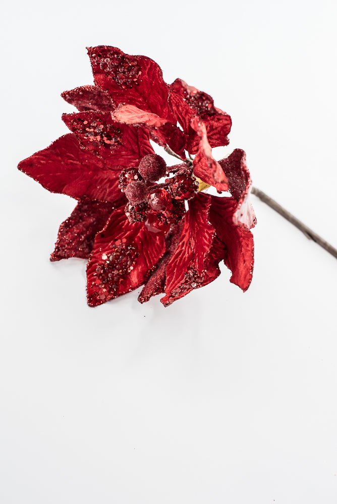 Artificial Red Poinsettia Jewel Glitter Pick - 18" - Greenery MarketArtificial Flowers270188