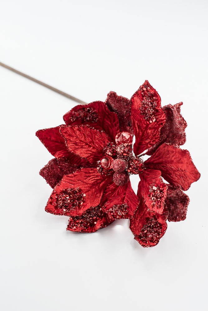Artificial Red Poinsettia Jewel Glitter Pick - 18" - Greenery MarketArtificial Flowers270188