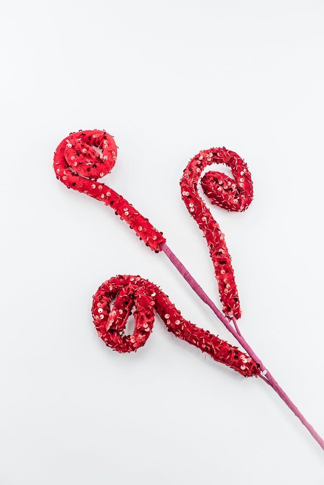 Artificial Red Sequin Curly Spray - 28" - Greenery MarketArtificial Flora65846-RD