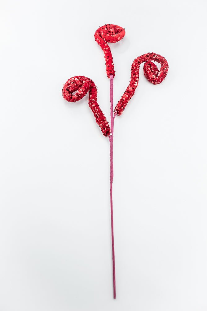 Artificial Red Sequin Curly Spray - 28" - Greenery MarketArtificial Flora65846-RD