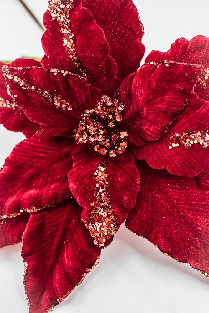 Artificial Red Sequin Velvet Poinsettia - 28" - Greenery MarketArtificial FloraXF628-R