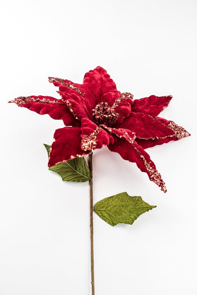 Artificial Red Sequin Velvet Poinsettia - 28" - Greenery MarketArtificial FloraXF628-R