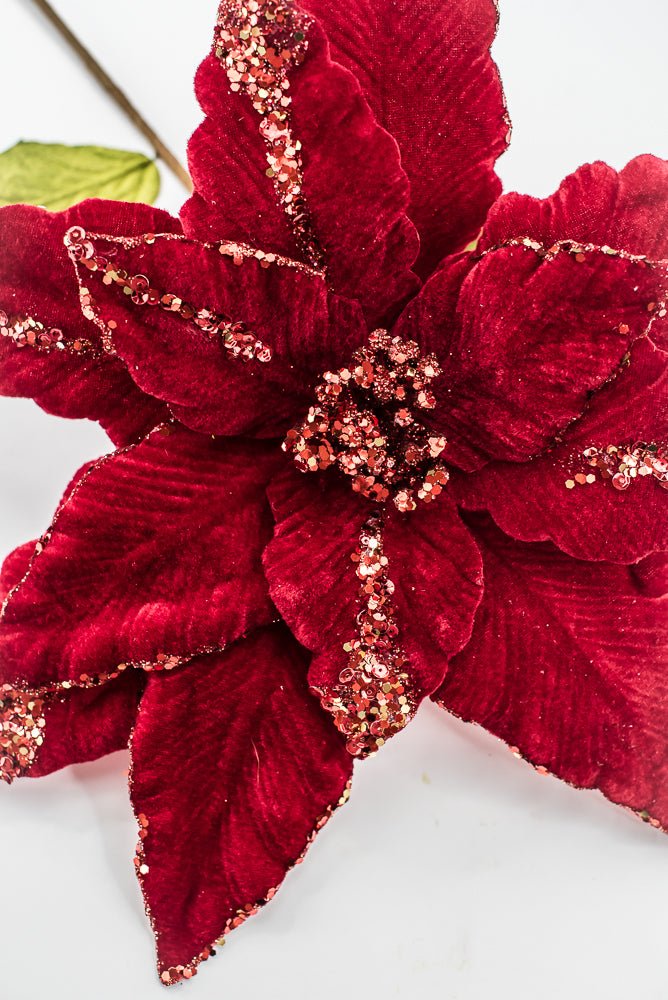 Artificial Red Sequin Velvet Poinsettia - 28" - Greenery MarketArtificial FloraXF628-R