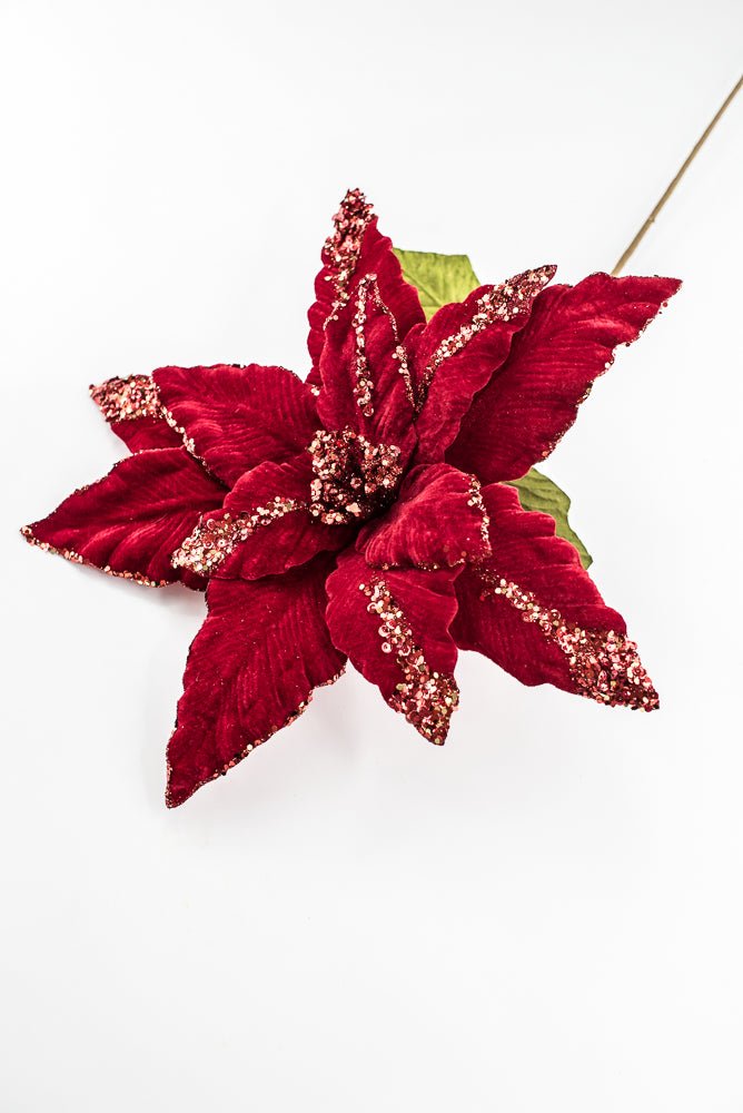 Artificial Red Sequin Velvet Poinsettia - 28" - Greenery MarketArtificial FloraXF628-R