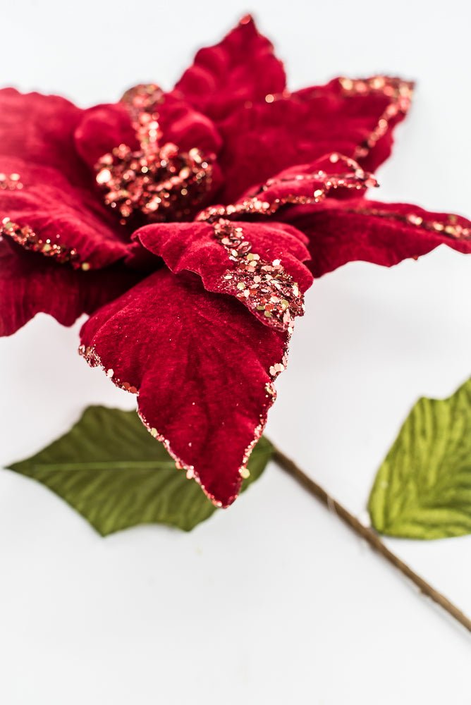 Artificial Red Sequin Velvet Poinsettia - 28" - Greenery MarketArtificial FloraXF628-R