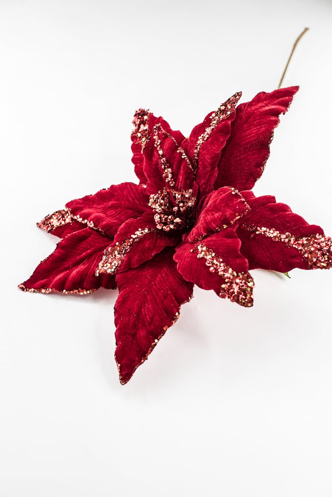 Artificial Red Sequin Velvet Poinsettia - 28" - Greenery MarketArtificial FloraXF628-R