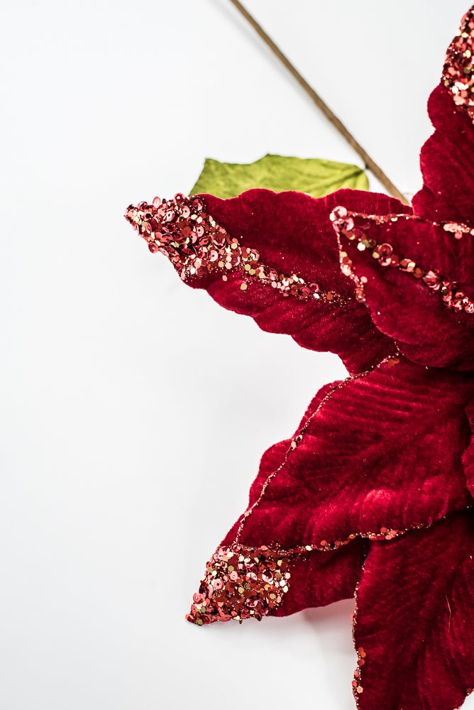 Artificial Red Sequin Velvet Poinsettia - 28" - Greenery MarketArtificial FloraXF628-R