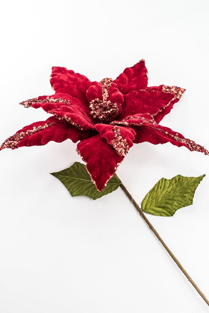 Artificial Red Sequin Velvet Poinsettia - 28" - Greenery MarketArtificial FloraXF628-R