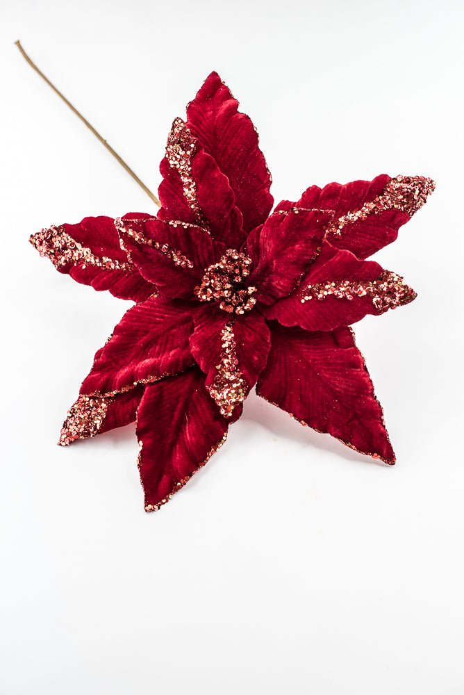 Artificial Red Sequin Velvet Poinsettia - 28" - Greenery MarketArtificial FloraXF628-R
