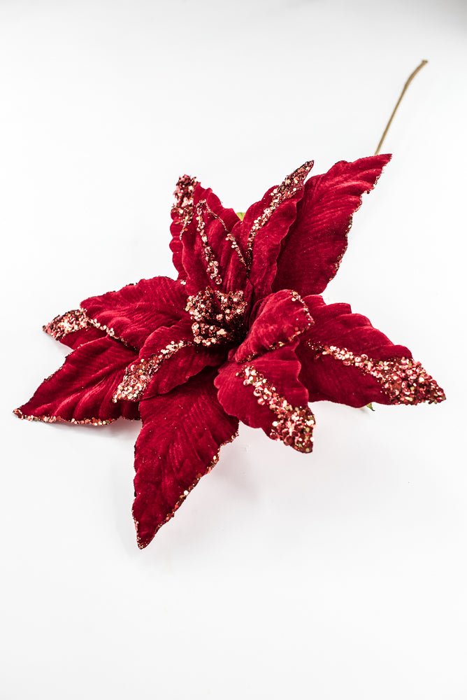 Artificial Red Sequin Velvet Poinsettia - 28" - Greenery MarketArtificial FloraXF628-R