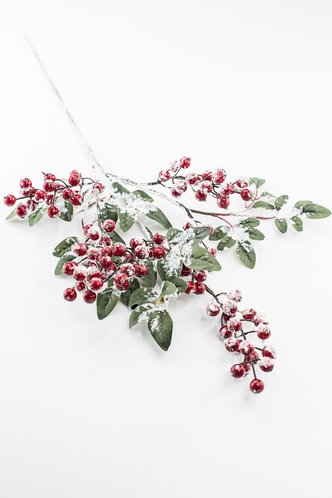 Artificial Red Snow Berry & Leaves Spray - 32" - Greenery MarketArtificial Flowers261806