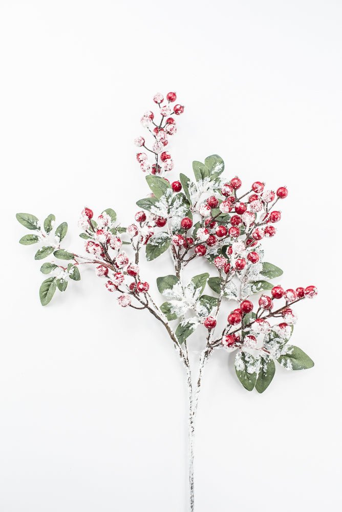Artificial Red Snow Berry & Leaves Spray - 32" - Greenery MarketArtificial Flowers261806