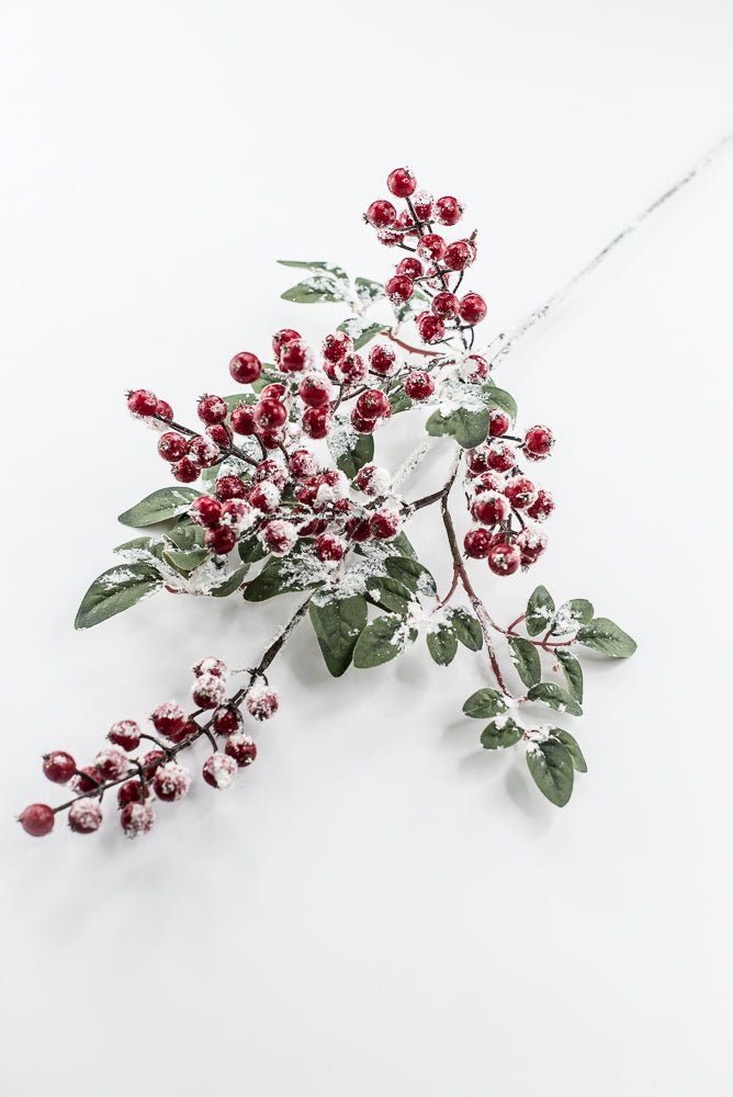 Artificial Red Snow Berry & Leaves Spray - 32" - Greenery MarketArtificial Flowers261806