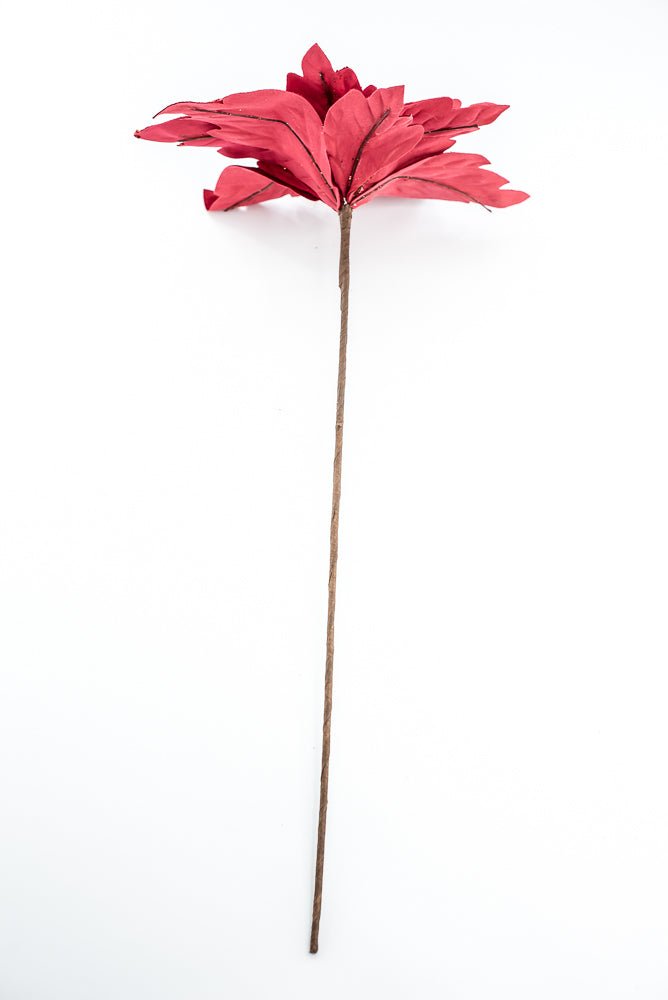 Artificial Red Velvet Glitter Poinsettia Stem - 19" - Greenery MarketArtificial Flowers101338