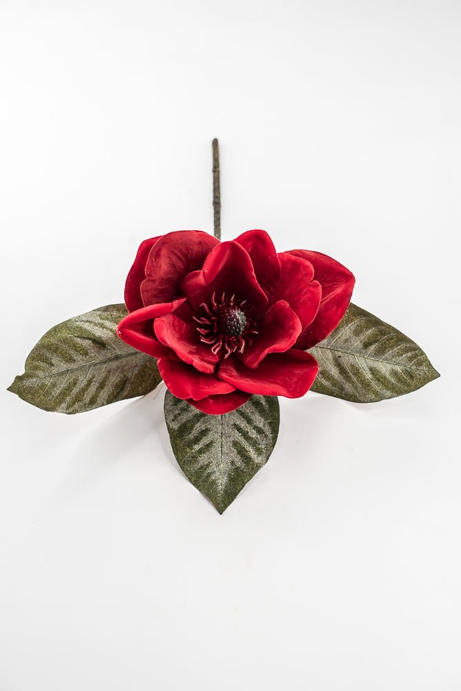 Artificial Red Velvet Magnolia Pick - 15" - Greenery Market6131-R