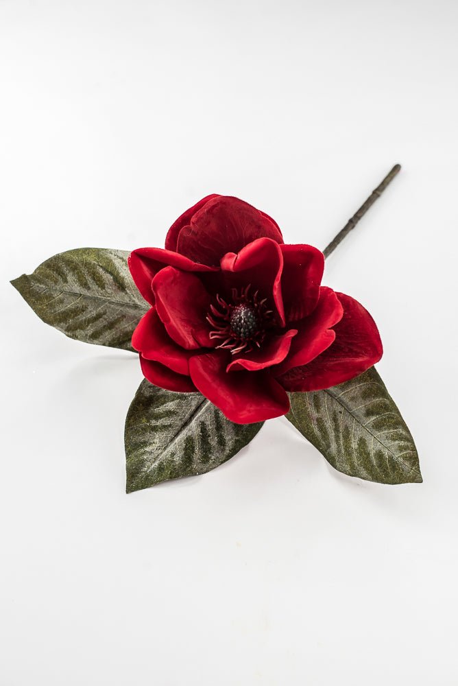 Artificial Red Velvet Magnolia Pick - 15" - Greenery Market6131-R