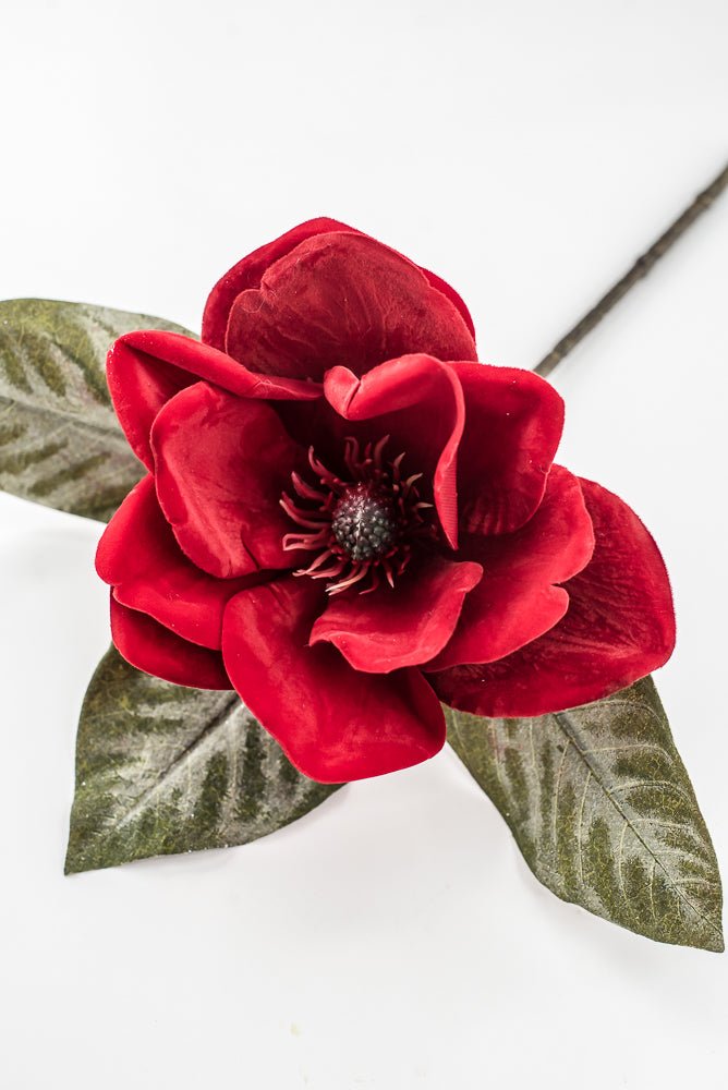 Artificial Red Velvet Magnolia Pick - 15" - Greenery Market6131-R
