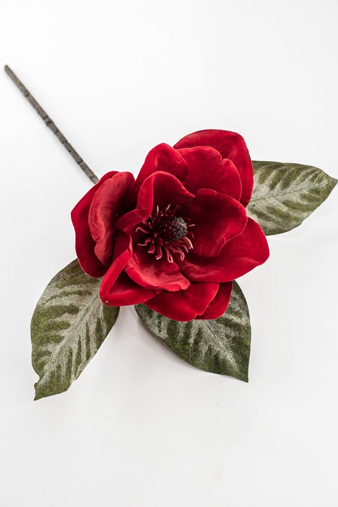 Artificial Red Velvet Magnolia Pick - 15" - Greenery Market6131-R