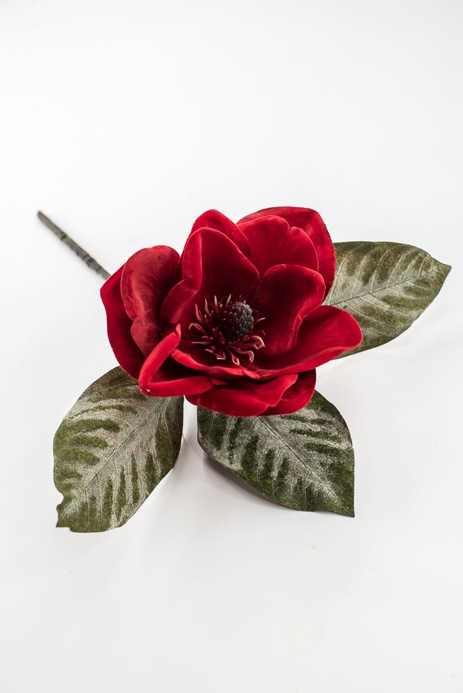 Artificial Red Velvet Magnolia Pick - 15" - Greenery Market6131-R