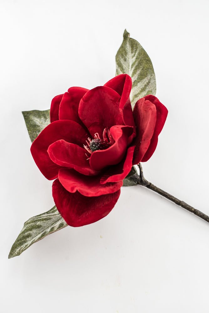 Artificial Red Velvet Magnolia Pick - 15" - Greenery Market6131-R