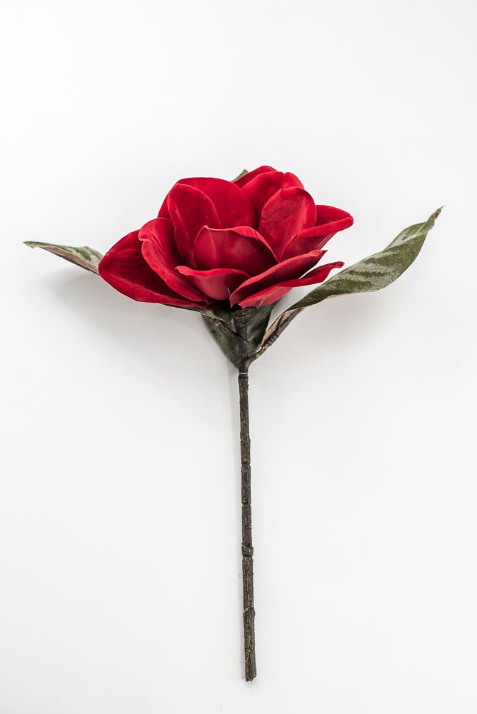 Artificial Red Velvet Magnolia Pick - 15" - Greenery Market6131-R