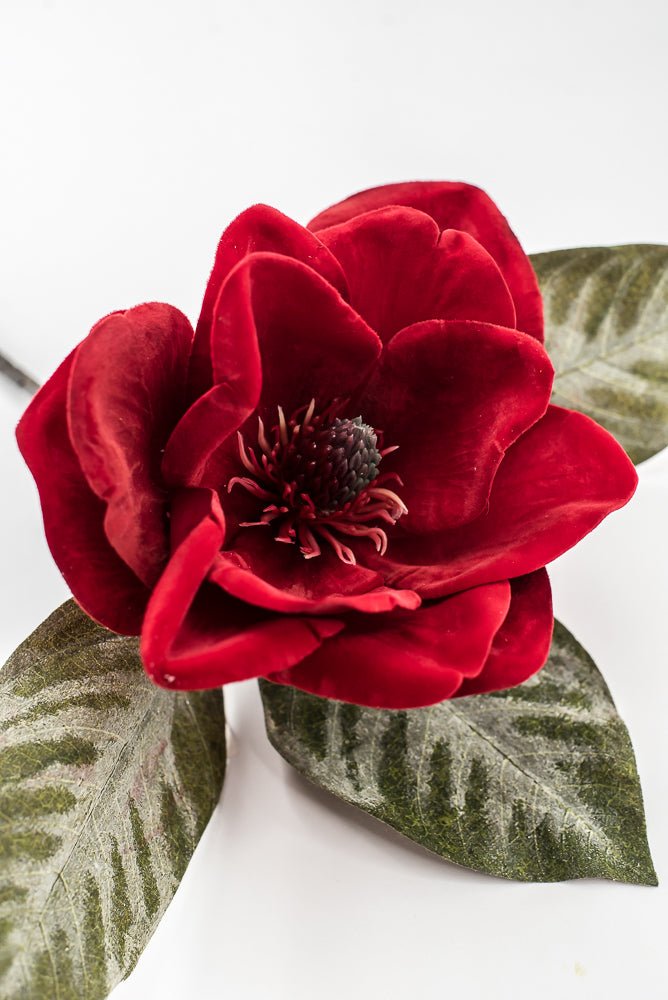 Artificial Red Velvet Magnolia Pick - 15" - Greenery Market6131-R
